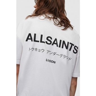 AllSaints tricou din bumbac culoarea alb, cu imprimeu