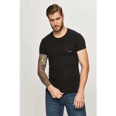Armani Exchange tricou 2-pack barbati, culoarea negru, neted