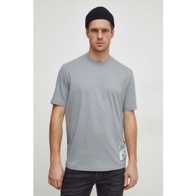 Armani Exchange tricou din bumbac barbati, culoarea gri, cu imprimeu