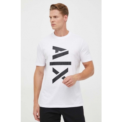 Armani Exchange tricou din bumbac culoarea alb, cu imprimeu