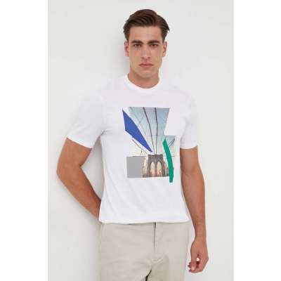 Armani Exchange tricou din bumbac culoarea alb, cu imprimeu