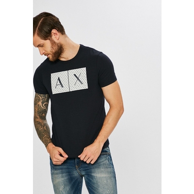 Armani Exchange Tricou din bumbac culoarea albastru marin, cu imprimeu