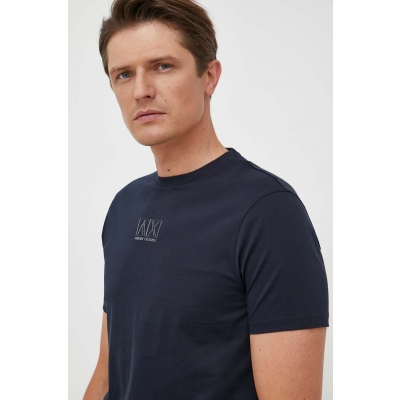 Armani Exchange tricou din bumbac culoarea albastru marin, cu imprimeu