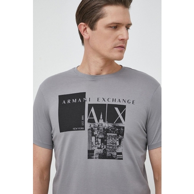 Armani Exchange tricou din bumbac culoarea gri, modelator