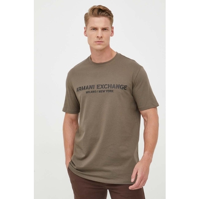 Armani Exchange tricou din bumbac culoarea verde, cu imprimeu