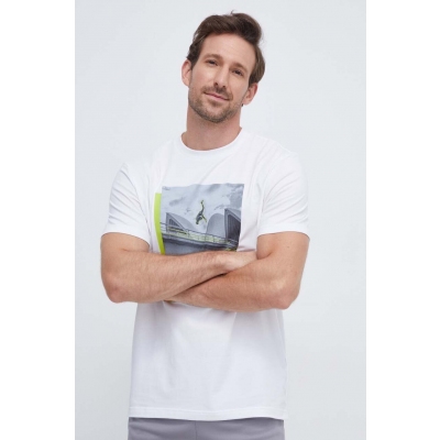 Boss Green tricou BOSS GREEN barbati, culoarea alb, cu imprimeu