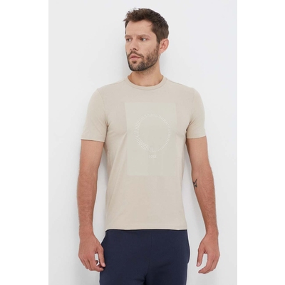 Boss Green tricou BOSS GREEN barbati, culoarea bej, cu imprimeu