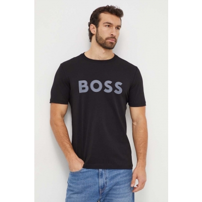Boss Green tricou din bumbac barbati, culoarea negru, cu imprimeu