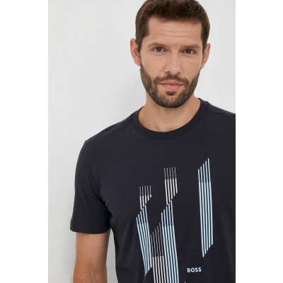 Boss Green tricou din bumbac BOSS GREEN culoarea albastru marin, cu imprimeu