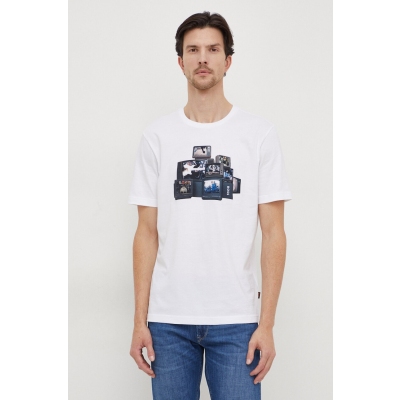Boss Orange tricou din bumbac barbati, culoarea alb, cu imprimeu