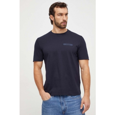 Boss Orange tricou din bumbac barbati, culoarea albastru marin, neted