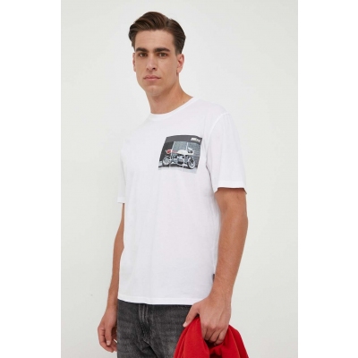 Boss Orange tricou din bumbac BOSS ORANGE culoarea alb, cu imprimeu