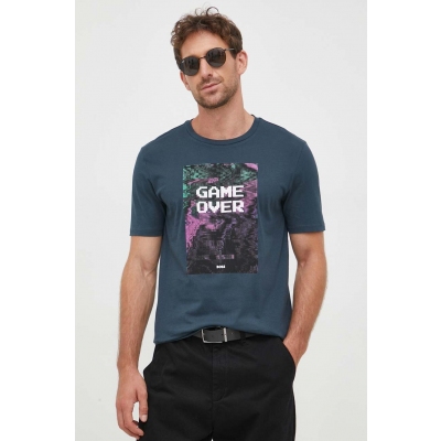 Boss Orange tricou din bumbac BOSS ORANGE culoarea verde, cu imprimeu