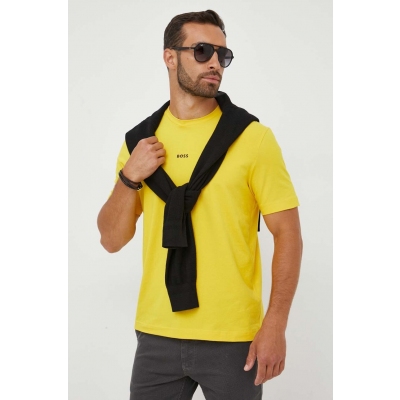 BOSS tricou BOSS CASUAL barbati, culoarea galben, neted