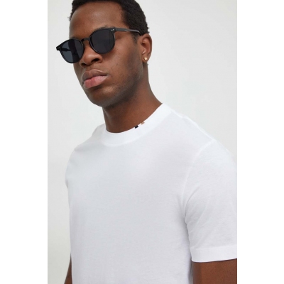 BOSS tricou din bumbac barbati, culoarea alb, neted