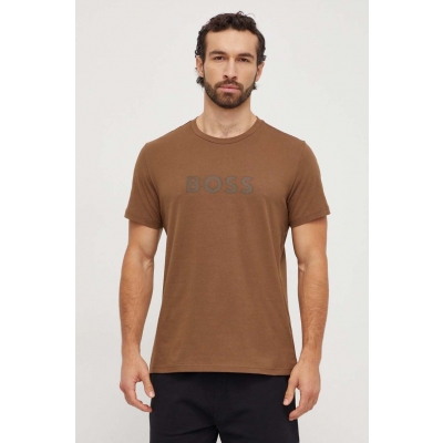 BOSS tricou din bumbac barbati, culoarea maro, cu imprimeu