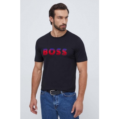 BOSS tricou din bumbac barbati, culoarea negru, cu imprimeu