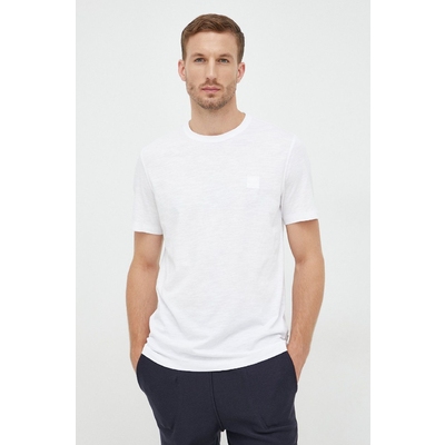 BOSS tricou din bumbac Boss Casual , culoarea alb, neted