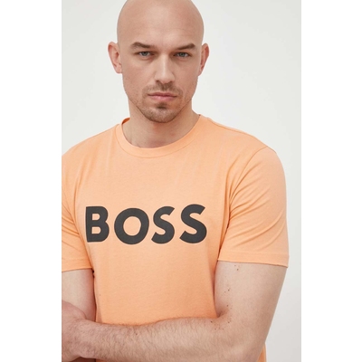 BOSS tricou din bumbac BOSS CASUAL culoarea portocaliu, cu imprimeu