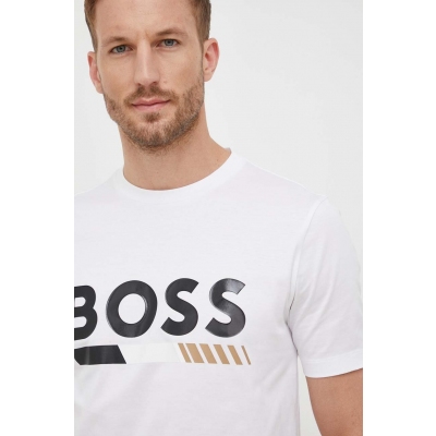 BOSS tricou din bumbac culoarea alb, cu imprimeu