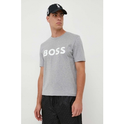 BOSS tricou din bumbac culoarea gri, cu imprimeu