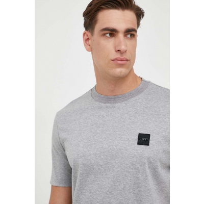 BOSS tricou din bumbac culoarea gri, cu imprimeu