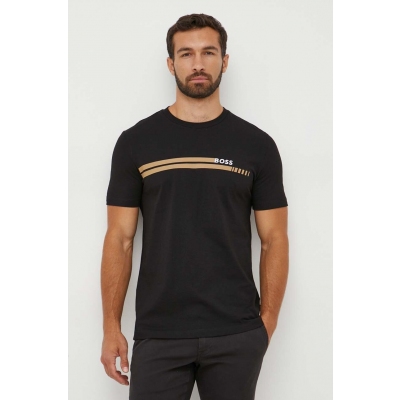 BOSS tricou din bumbac culoarea negru, cu imprimeu