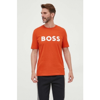BOSS tricou din bumbac culoarea portocaliu, cu imprimeu