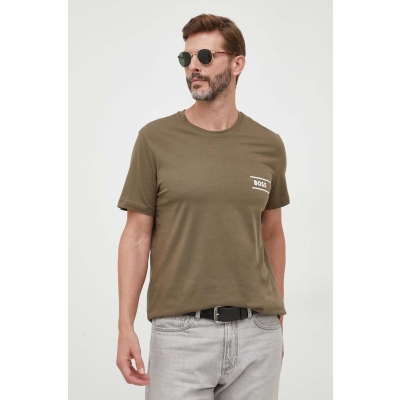 BOSS tricou din bumbac culoarea verde, cu imprimeu