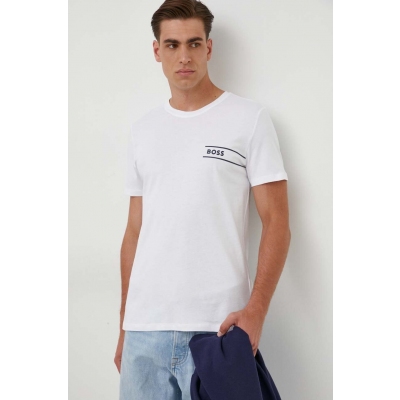 BOSS tricou lounge din bumbac culoarea alb, cu imprimeu