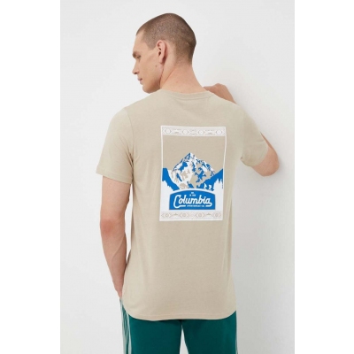Columbia tricou din bumbac culoarea bej, cu imprimeu