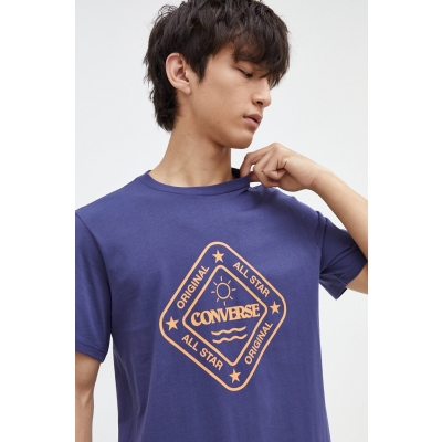 Converse tricou din bumbac barbati, culoarea albastru marin, cu imprimeu
