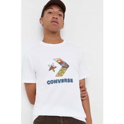 Converse tricou din bumbac culoarea alb, cu imprimeu