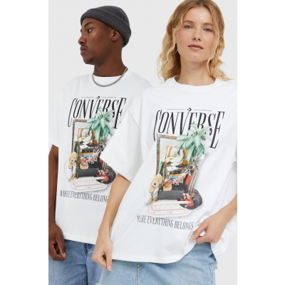 Converse tricou din bumbac culoarea alb, cu imprimeu