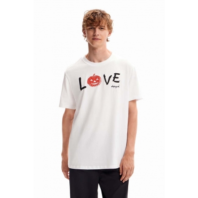 Desigual tricou din bumbac 23WMTK58 TS JORGE barbati, culoarea alb, cu imprimeu