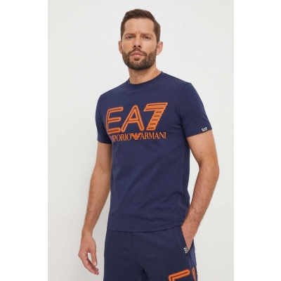 EA7 Emporio Armani tricou barbati, culoarea albastru marin, cu imprimeu