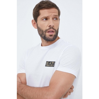 EA7 Emporio Armani tricou din bumbac culoarea alb, neted