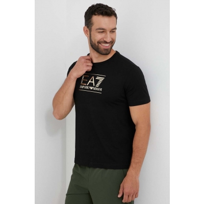 EA7 Emporio Armani tricou din bumbac culoarea negru, cu imprimeu