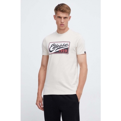 Ellesse tricou din bumbac culoarea bej, cu imprimeu