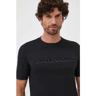 Emporio Armani tricou din bumbac barbati, culoarea negru, cu imprimeu