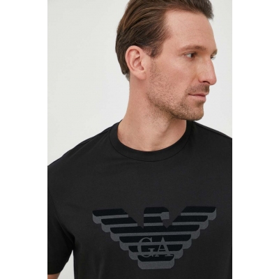 Emporio Armani tricou din bumbac barbati, culoarea negru, cu imprimeu