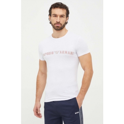 Emporio Armani Underwear tricou lounge culoarea alb, cu imprimeu