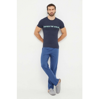 Emporio Armani Underwear tricou lounge culoarea albastru marin, cu imprimeu