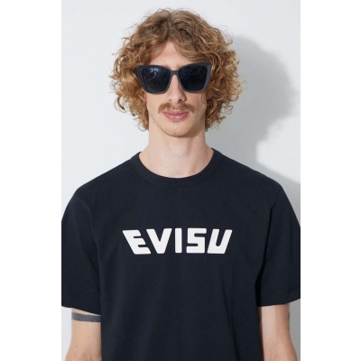 Evisu tricou din bumbac culoarea negru, cu imprimeu