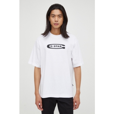 G-Star Raw tricou din bumbac barbati, culoarea alb, cu imprimeu