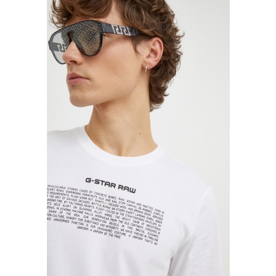 G-Star Raw tricou din bumbac barbati, culoarea alb, cu imprimeu