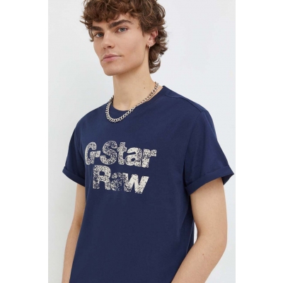 G-Star Raw tricou din bumbac barbati, culoarea albastru marin, cu imprimeu