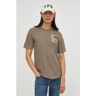 G-Star Raw tricou din bumbac barbati, culoarea bej, cu imprimeu