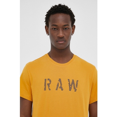 G-Star Raw tricou din bumbac culoarea galben, cu imprimeu