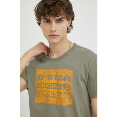 G-Star Raw tricou din bumbac culoarea verde, cu imprimeu